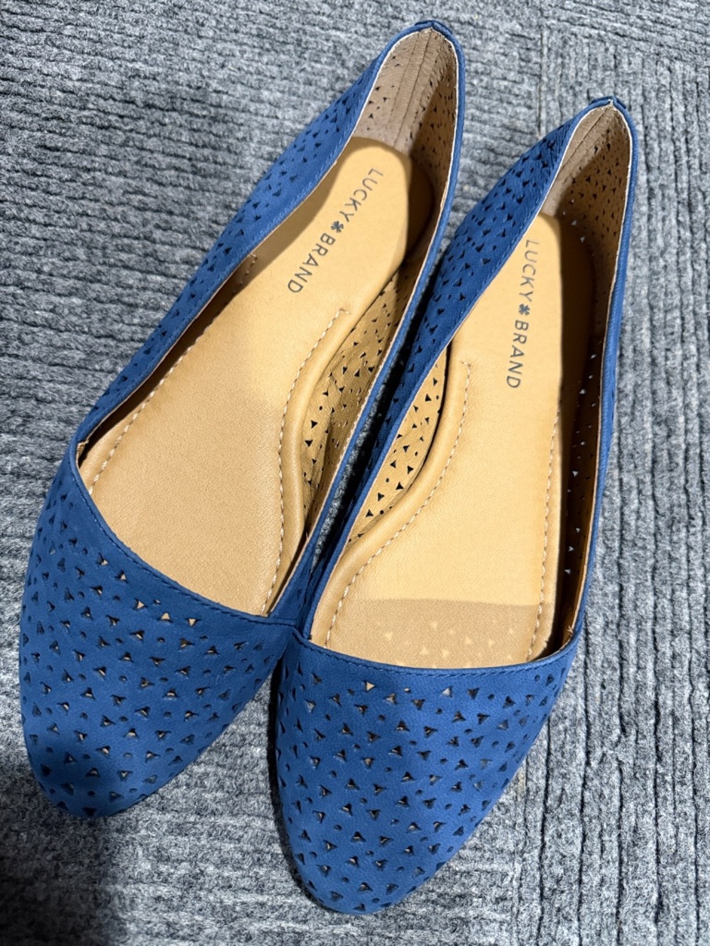 Lucky Brand Navy Blue Perforated Pointed Toe Flats